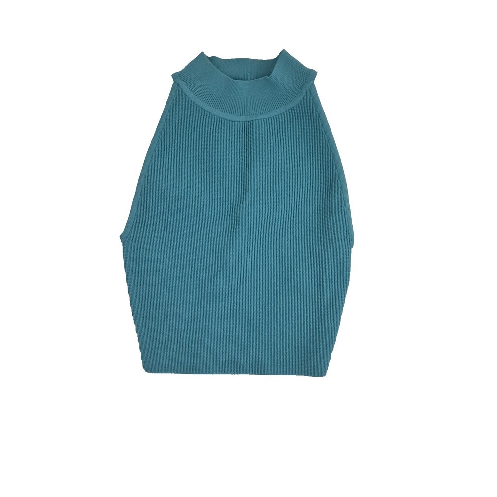 Babaton Top Womens 2XS‎ Blue Cropped Ribbed  Sleeveless Mock Neck Pullover